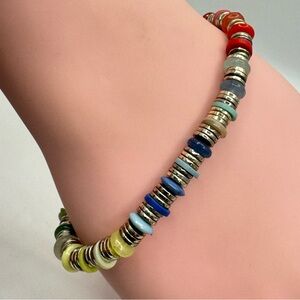 LOFT Multicolor Beaded Bracelet Silver Tone Stretch Disk Beads